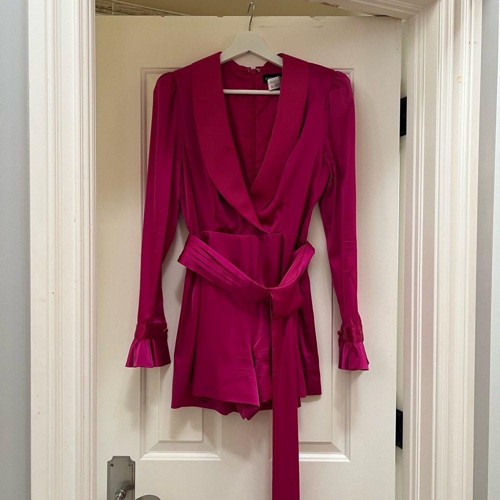 Retrofete Elizabeth Silk Playsuit / Romper Barbiecore - Picture 6 of 9